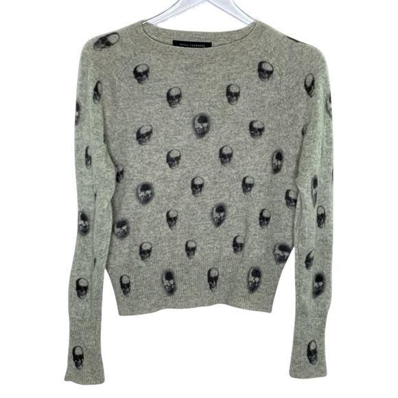 SKULL CASHMERE S Taliah Skull Print 100% Cashmere Sweater Gray - Picture 1 of 9